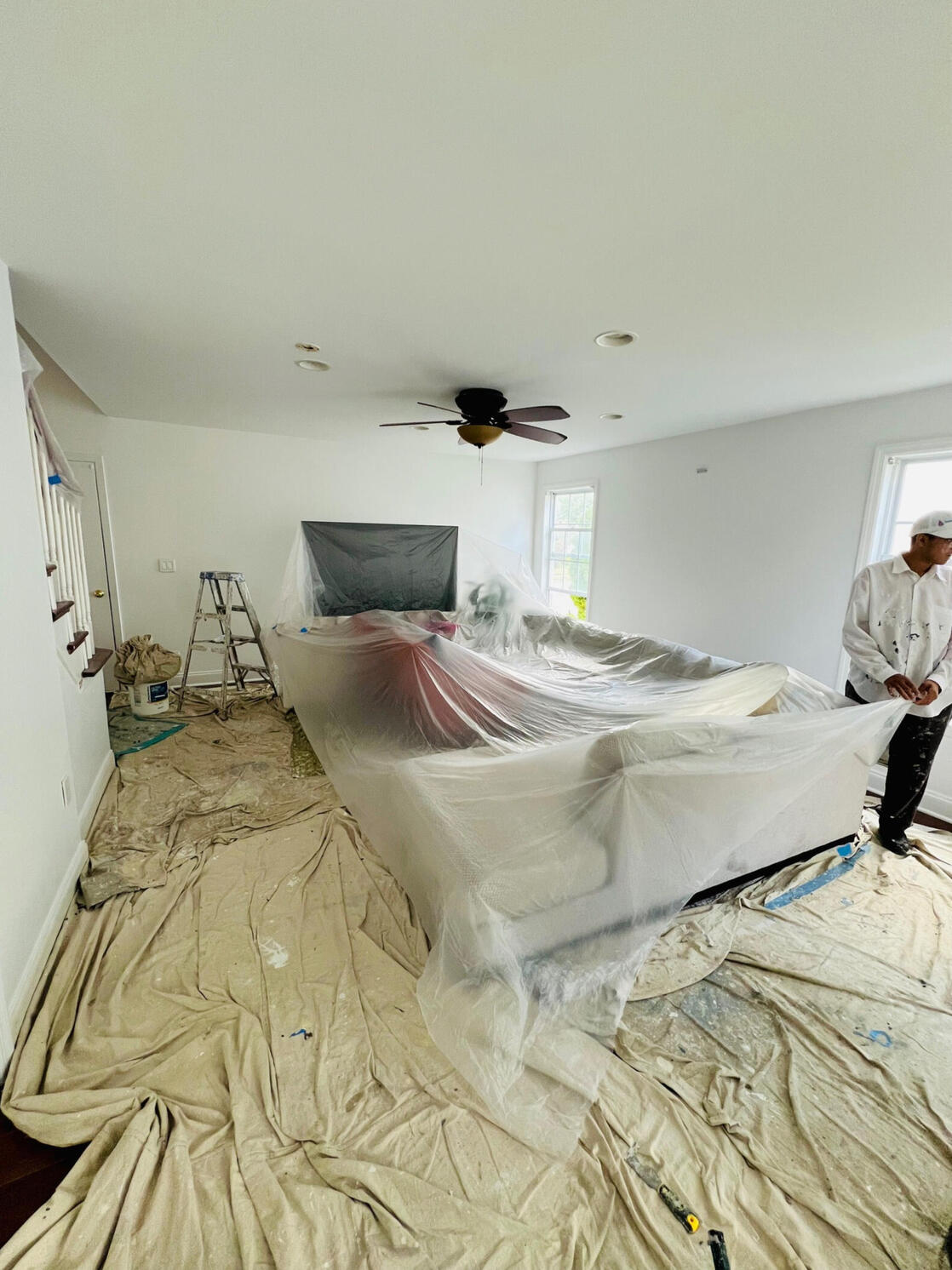 painting living room in Lawrence Twp, NJ - before